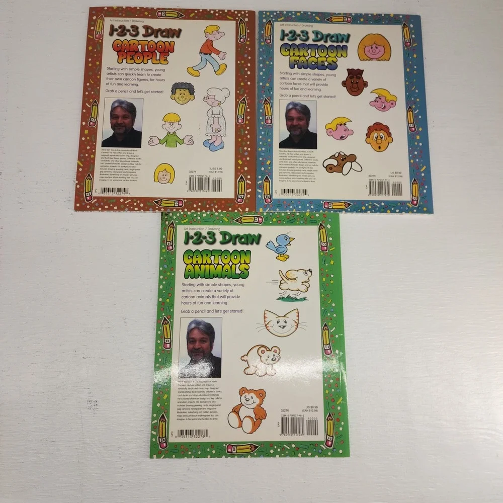 1-2-3 Draw Cartoon People Faces Animals Steve Barr Set‎ of 3 Books Drawing Guide